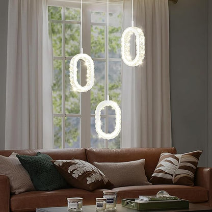 Oval Ring Chandelier Modern LED Dimmable Crystal Pendant Light for Kitchen Island Crystal Ring Chandelier for Dining Room Bedroom Living Room 3-Light Silver