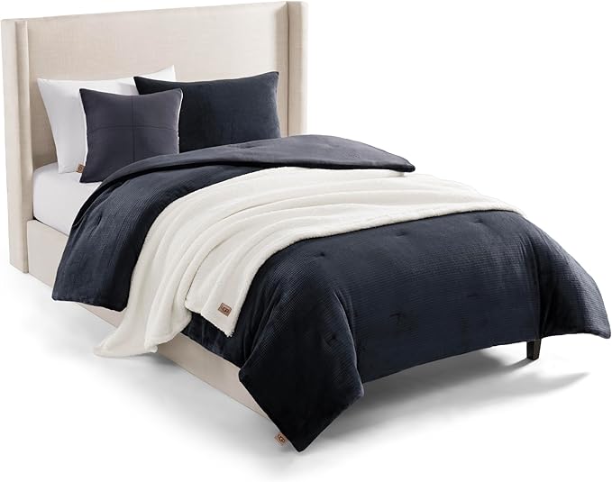 UGG Remina Twin Comforter Set 4 Piece Bed in a Bag with Throw Blanket, Decorative Pillow Sham and Reversible Comforter Hypoallergenic Luxury Bedding, Machine Washable, Twin XL, Navy Blue