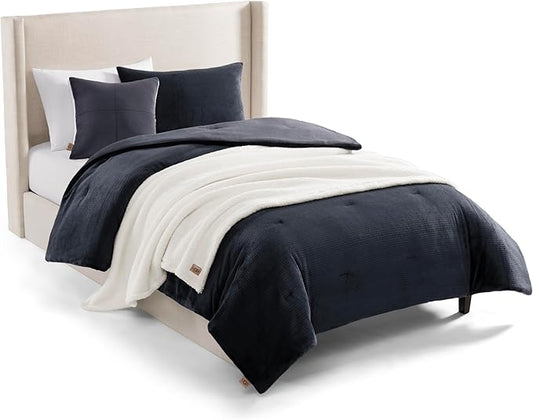 UGG Remina Twin Comforter Set 4 Piece Bed in a Bag with Throw Blanket, Decorative Pillow Sham and Reversible Comforter Hypoallergenic Luxury Bedding, Machine Washable, Twin XL, Navy Blue