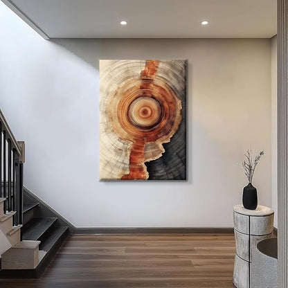 IBHJSART Framed Tree Ring Canvas Wall Art Vintage Colorful Wood Stump Painting Prints Modern Minimalist Pictures Neutral Nature Rustic Farmhouse Decor Living Room Bedroom Bathroom Office