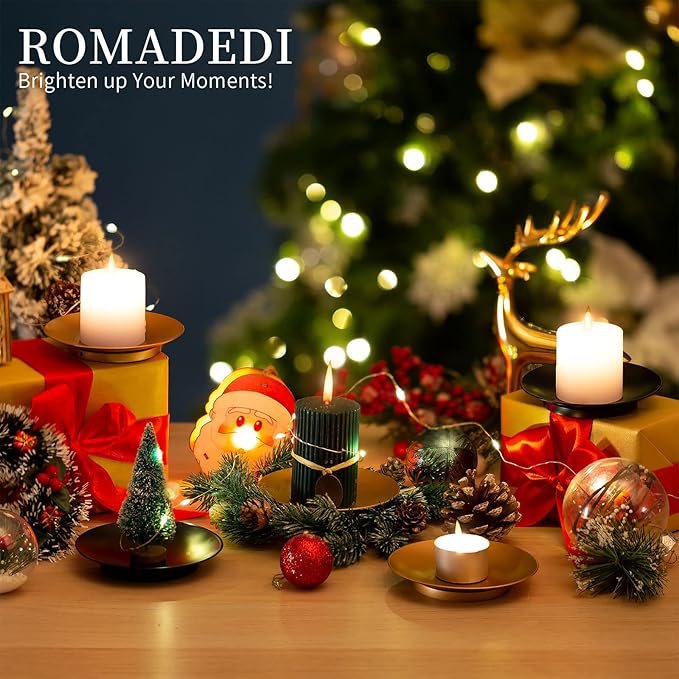 Romadedi Iron Plate Candle Holder - Black Candle Holders for Pillar Candles, Set of 2 Small Candle Tray Pillar Candle Holder Metal Candle Stand for Coffee Table Decor, Wedding, Party, Home Decor