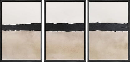 MUDECOR Framed Wall Art Print Set Minimalist Abstract Black Horizontal Brushstroke Illustrations Modern Art Boho Decorative Colorful Chic for Living Room, Bedroom, Office - 16"x24"x3 Black