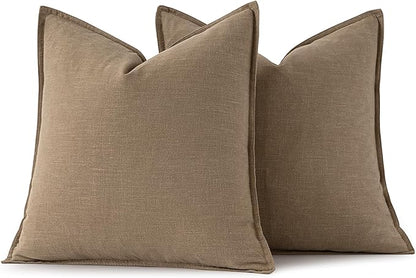 MIULEE Decorative Linen Pillow Covers 28x28 Inch Khaki Boho Farmhouse Neutral Winter Couch Throw Pillows for Bed Pack of 2 Accent Modern Pillowcase Sofa Livingroom Home Decor