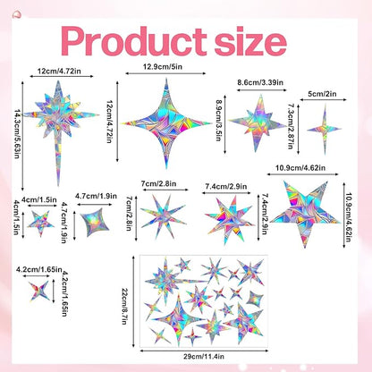 32 Pcs Star Window Clings, Anti Collision Window Decals to Save Birds, Non-Adhesive Rainbow Stickers, Sun Catcher Stickers Aesthetic Decor