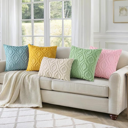 decorUhome Spring Throw Pillow Covers 12x20 Inch Set of 2, Soft Plush Faux Wool White Solid Couch Pillow Covers, Accent Farmhouse Neutral Square Pillow Cases for Sofa Bed Living Room