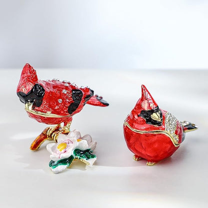 YU FENG 3.1inch Cardinal Bird on a Branch Trinket Box Animal Enamel Jewelry Trinket Box Small Hinged Trinket Boxes Bird Figurine Ring Box Christmas Gift for Daughter Girl