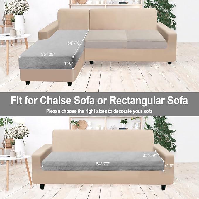 NAISI Sectional Couch Cover 1 Piece Velvet Separate Chaise Lounge Cover Soft Stretch Sofa Slipcovers for Left/Right Chaise Sectional Couch(Chaise Lounge,Light Grey)