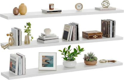 AMADA HOMEFURNISHING 47.2" L Floating Shelves, Wall Shelves Set of 3 for Bathroom/Living Room/Bedroom/Kitchen, White Floating Shelves for Wall Decor with Invisible Brackets - AMFS55W