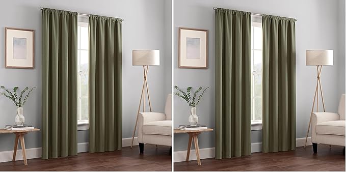 Eclipse Kendall Modern Blackout Thermal Rod Pocket Window Curtain for Bedroom or Living Room (1 Panel), 42 X 84, Artichoke (Pack of 2)