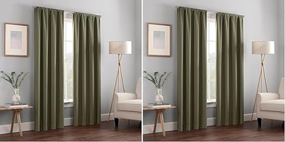 Eclipse Kendall Modern Blackout Thermal Rod Pocket Window Curtain for Bedroom or Living Room (1 Panel), 42 X 84, Artichoke (Pack of 2)