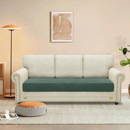 MAXIJIN Velvet Stretch Couch Cushion Covers Soft Sofa Cushion Cover Replacement Sofa Seat Cushion Slipcovers Furniture Protector with Elastic Bottom (1 Piece Sofa Cushion Cover, Pea Green)