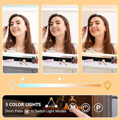 23"x18" Black Vanity Mirror with Lights, Led Makeup Mirror, Lighted Makeup Mirror with 3 Color Dimmable Lights, Smart Touch Screen Control, Aluminum Metal Frame,USB Charging Port