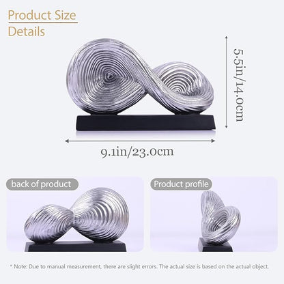 5.5‘’ Infinity Knot Sculpture - Abstract Decorative Object, Modern Infinity Loop Symbol for Home Decor, Knick Knacks for Shelves, Living Room Table, TV Stand, Geometric Coffee Table Statues(Silver)