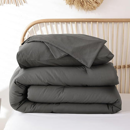 ROSGONIA Oversized King Comforter 120x120, 3pcs Super King Comforter (1 Dark Gray Comforter & 2 Pillowcases) Lightweight Warm Bedding Blanket Quilt