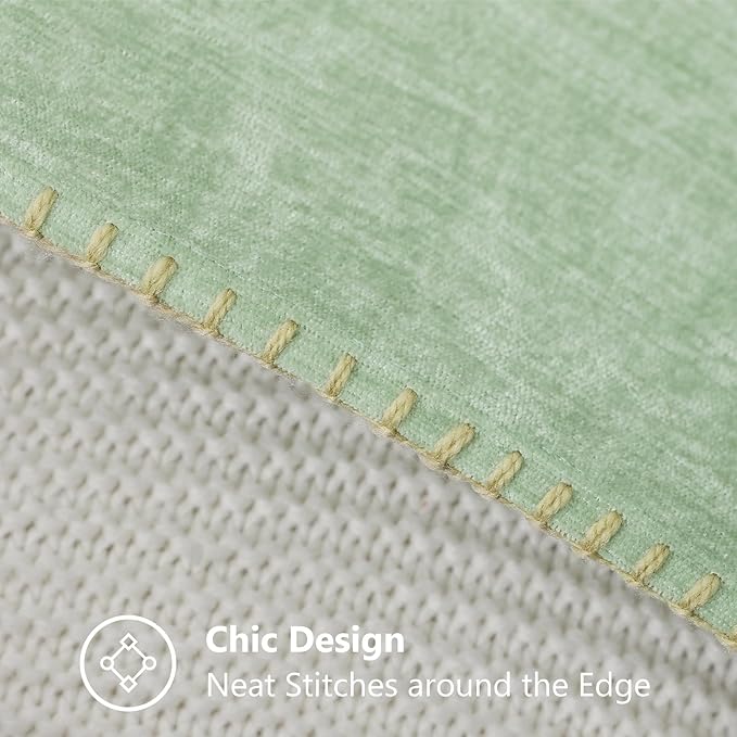 decorUhome Spring Chenille Soft Throw Pillow Covers 18x18 Set of 2, Farmhouse Velvet Neutral Decorative Pillow Covers with Stitched Edge for Couch Sofa Bed Home Decor, Sage Green