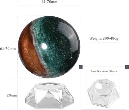 Natural Ocean Jasper Crystal Ball with Acrylic Display Base, 61-70mm Polished Stone Feng Shui Crystal Sphere Meditation Decoration for Home & Office
