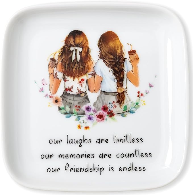 Crisky Best Friend Birthday Gifts for Women, Friendship Gifts for Women, Trinket Ring Dish Jewelry Tray for Friend Her Sisters Besties Long Distance Graduation Gift Ideas, Square