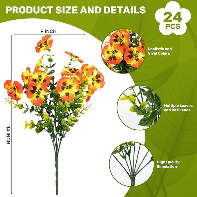 Artificial Flowers, 24 Bundles, Decorative Bouquets for Home, Wedding, Garden, Office Decor (Orange Yellow)