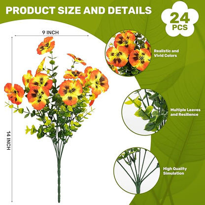 Artificial Flowers, 24 Bundles, Decorative Bouquets for Home, Wedding, Garden, Office Decor (Orange Yellow)