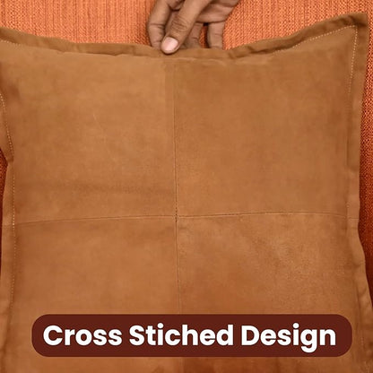 LL LEATHER LOVERS Genuine Suede Leather Pillow Cover, 16x16 Inch Case for Lumbar Throw Couch Pillows, Thick & Soft Cushion Covers for Sofa Bed Home Decor (Suede Tan Box Pack of 1)