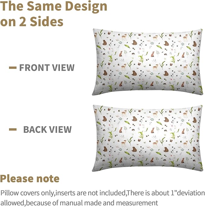 Neutral Spring Pillow Covers 12x20 Set of 2 Forest Throw Pillow Covers Rustic Pillowcase Linen Decoration Farmhouse Soft Decorative Plants Animals Cushion Case Couch for Indoor Outdoor Home Decor