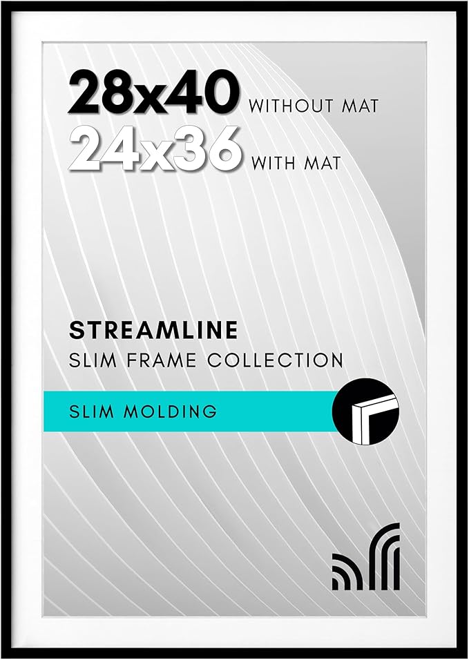 Americanflat 28x40 Poster Frame with Polished Plexiglass - Use as 24x36 Frame with Mat or Display 28x40 Photo Without Mat - Streamline Collection - Thin Border Picture Frames for Wall - Black