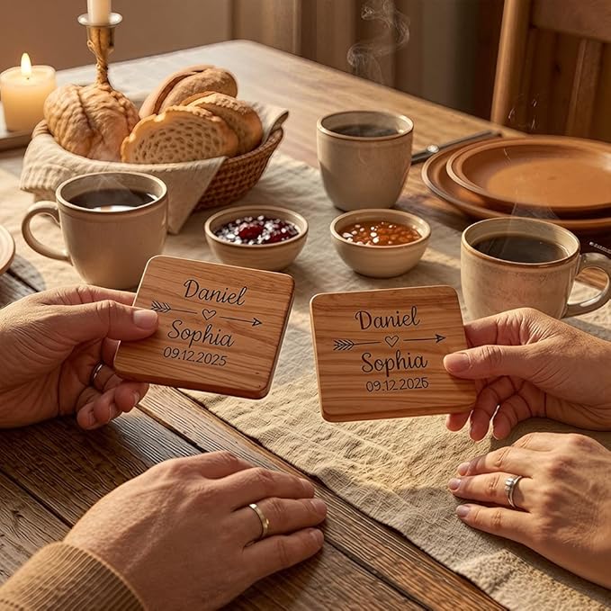 Luxury Custom Couples Wooden Coaster, Gifts for Boyfriend Girlfriend, Valentines Day Gift Gor Him Her, Wedding, Birthday, Anniversary, Christmas 2