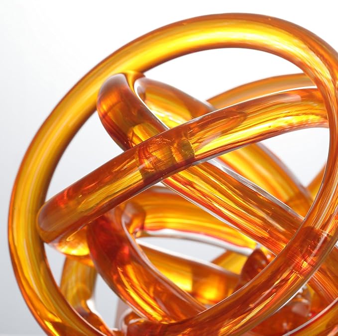 Luxury Lane Hand Blown Infinity Knot Sommerso Decorative Glass Ball for Bowls Home Decor 8 inch Tall Orbit Centerpiece Table Decoration Sculpture Ombre Red