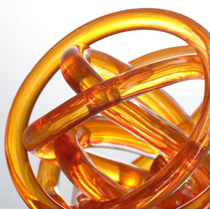 Luxury Lane Hand Blown Infinity Knot Sommerso Decorative Glass Ball for Bowls Home Decor 8 inch Tall Orbit Centerpiece Table Decoration Sculpture Ombre Red