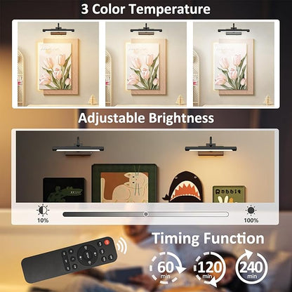 Aipsun 11.8" Picture Lights for Wall Rechargeable,10000mAh Battery Operated Art Light for Paintings,3CCT Dimmable, Rotatable Gallery Light for Pictures Display(Black)