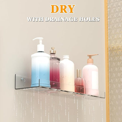 LAZYROSY 4 Pack Floating Shelves – Clear Acrylic/PET Wall-Mounted No Drill Storage with Adhesive, Invisible Bathroom & Bedroom Shelving for Kitchen, Living Room, Transparent Decor