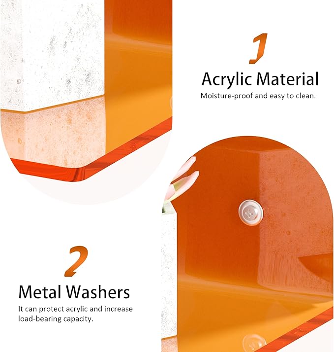 Sezanrpt 6 Inches Small Orange Wall Shelves Set of 2, Wall Mounted Display Shelf Rack for Bedroom, Living Room, Smart Speaker, Clock, Decoration, 2 Pack