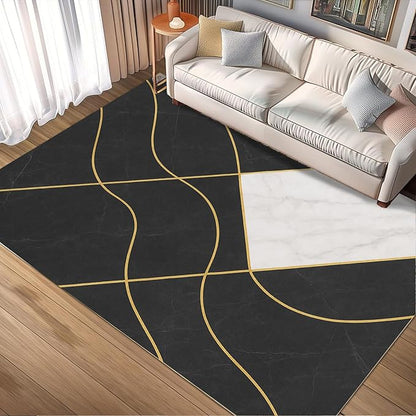 Geometric Marble Rug - 3x4 Rug, Abstract Lines Outdoor Rugs, Luxury Marble Entryway Rugs, Washable & Non Slip Carpet Home Decor