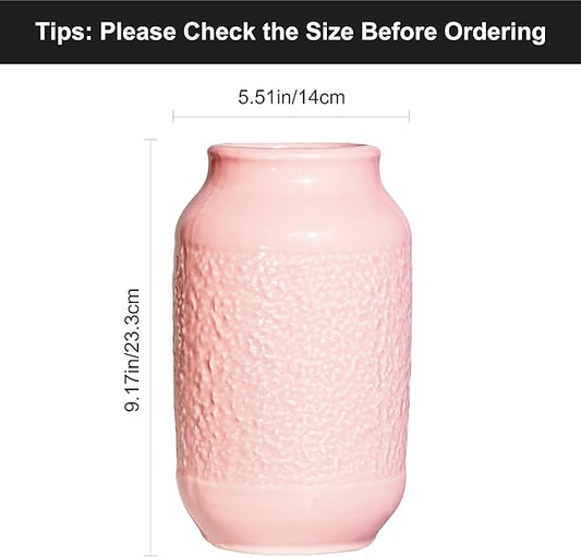 Pink Ceramic Vase, 9 inch Cute Flower Vase for Pampas Grass, Modern Decorative Vases for Living Room, Minimalist Decor, Kitchen, Bedroom, Office, Bathroom, Wedding Decor