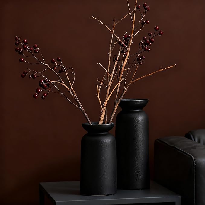 Black Ceramic Vase Set of 3 Small Boho Modern Room Decor for Home Decor Farmhouse Centerpiece Table Decorations