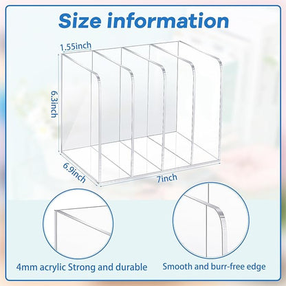 Suzile Clear Acrylic Magazine File Holder with Vertical Compartments Desk Organizer Book Rack for Desk Sorter Paper Folder Office Accessories(Stylish,7 x 6.9 x 6.3 Inch)