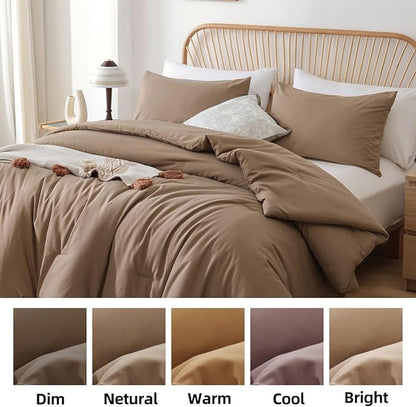 ROSGONIA King Size Comforter Set Dark Khaki, 3pcs King Comforter Set(1 Khaki Comforter & 2 Pillowcases) All Season Lightweight Bedspread Blanket Quilt