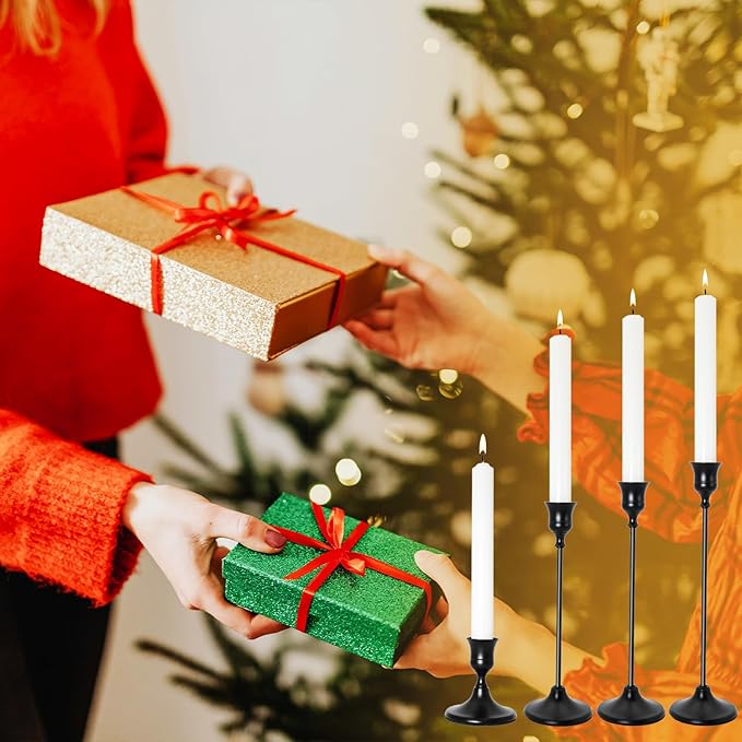 Taper Candle Holders, Black Candlestick Holders for Table Centerpieces, Weddings, Parties, Anniversaries and Home Decor, Elegant Candle Holders, Set of 8