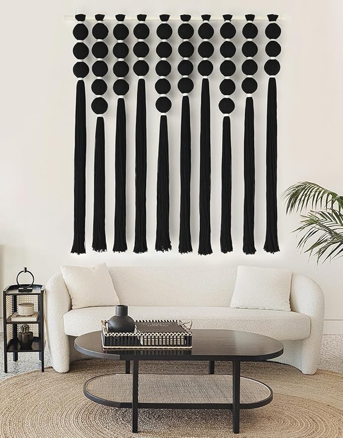 IOWER Large Macrame Wall Hanging Black Macrame Wall Decor Sphericity Cotton Textile Wall Hanging Boho Wall Decor Art Fiber Yarn Art Handmade 39" Wx39 L