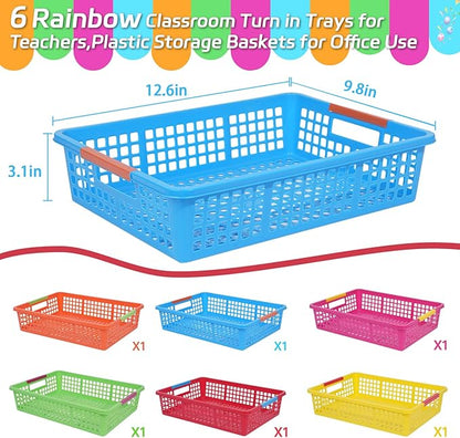 ZZYFGH 6 Pack Plastic Classroom Paper Organizers, Turn in Trays Classroom,Paper Trays for Classroom, Book Baskets for Library, Drawers, Office, Home(12.6 * 9.8 * 3.1in)