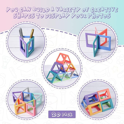 Epakh 20 Packs Magnetic Photo Picture Frame Cute Mini Table Photo Frame Holder 3 Inches Plastic Colorful Picture Display for Fridge Office (Multicolor)