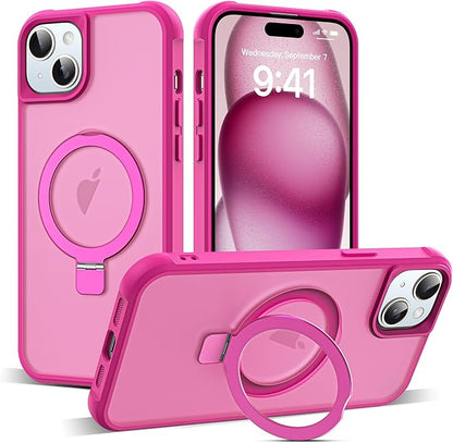 Compatible with iPhone 15 Plus Case with Invisible Magnetic O-Ring Stand Military-Grade Translucent Case for iPhone 15 Plus 6.7" [Compatible with Mag-Safe][Great Grip Feeling], Rose