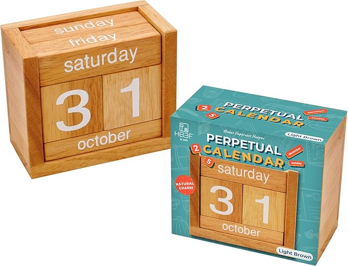 BSIRI Desk Calendar Decor Perpetual Gifts Dad Gifts Mom Office Block Kitchen Home Gifts Monthly Small Planner Family Birthday Calendar Tags Million Years Wood