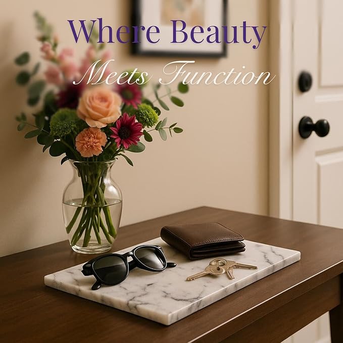 Handcrafted Marble Tray – Bathroom Counter Organizer, Jewelry Tray, Perfume Organizer & Decorative Tray for Vanity Accessories, Coffee Table Decor & Bathroom Countertop (Rectangular, Leilac)