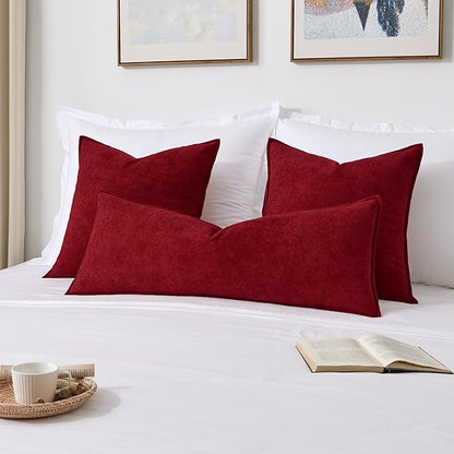 Kevin Textile Christmas 14x36 Inch Long Lumbar Cover 1 Pack Soft Boucle Textured Decorative Waterproof Rectangle Cushion Accent Pillows for Couch Sofa Chair Bed Home Decor Indoor Outdoor Burgundy