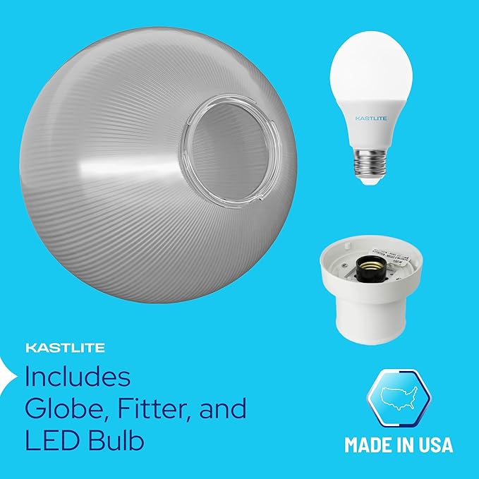 KASTLITE Lamp Post Globe Combo Lighting Fixture | 10" Prismatic Acrylic Lens with White Fitter & Twist Lock Mounting | Fits 3" Diameter Posts (Not Included) | Comes with with 5000K LED Bulb