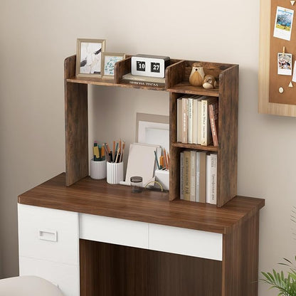 Tangkula Desktop Bookshelf, Countertop Storage Hutch with 5 Shelves for Computer Desk, 3-Tier Display Rack, Multipurpose Wood Desktop Hutch Storage Organizer for Dorm Office, Brown