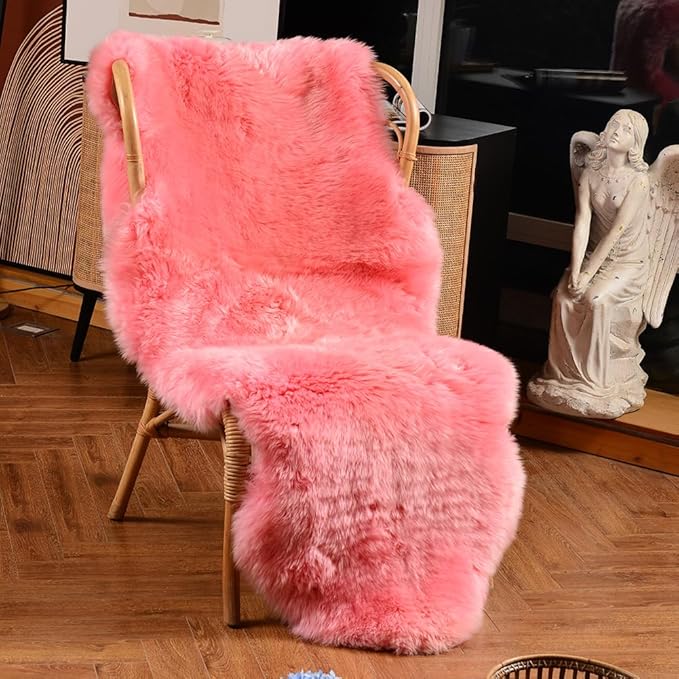 LLB Genuine Sheepskin Area Rug Wool Rug Fur Carpet Fluffy Shaggy Fur Rug for Living Room Kids Bedroom Real Sheepskin Throw Lambskin Rugs Sofa Mat Chair Seat Covers (Pink, 2 x 6 ft Sheepskin)