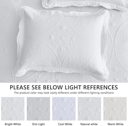 Oversized Bedspread - Queen Size Bedding Cover - Modern & Contemporary Coverlet Set, Real Stitching, Reversible, Lightweight, 5 Piece, White