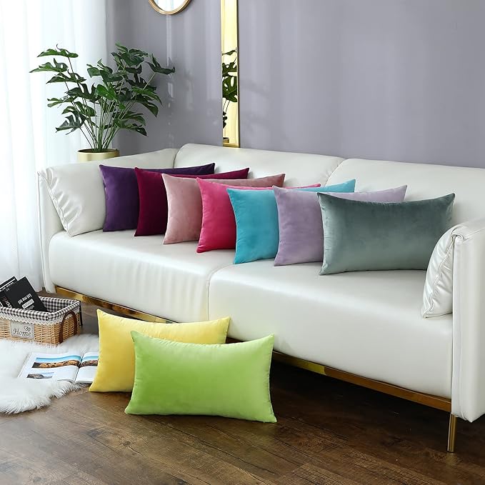 mixeoo Comfy Dark Green Throw Pillow Covers Christmas Decorative Long Lumbar Solid Thick Velvet Super Soft Cushion Cases Home Decor for Sofa Couch Living Room Chair, Set of 1, 14 x 36 Inch
